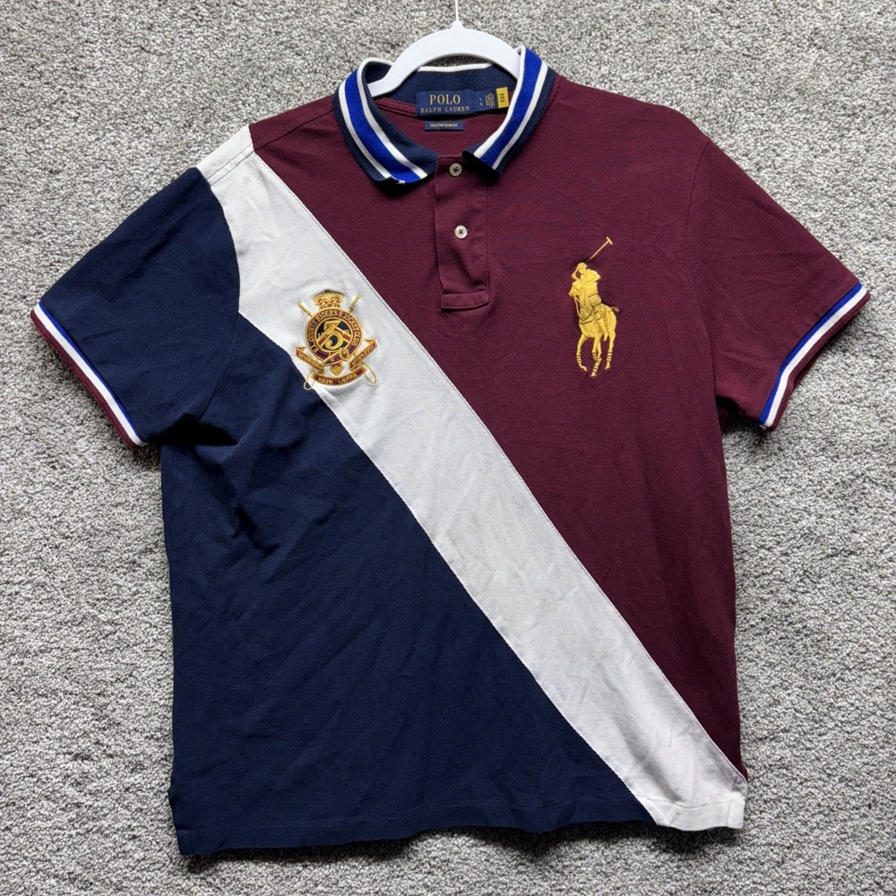 Ralph Lauren Polo Shirt Men Large Blue Stripe Big Pony RL County Riders Jockeys
